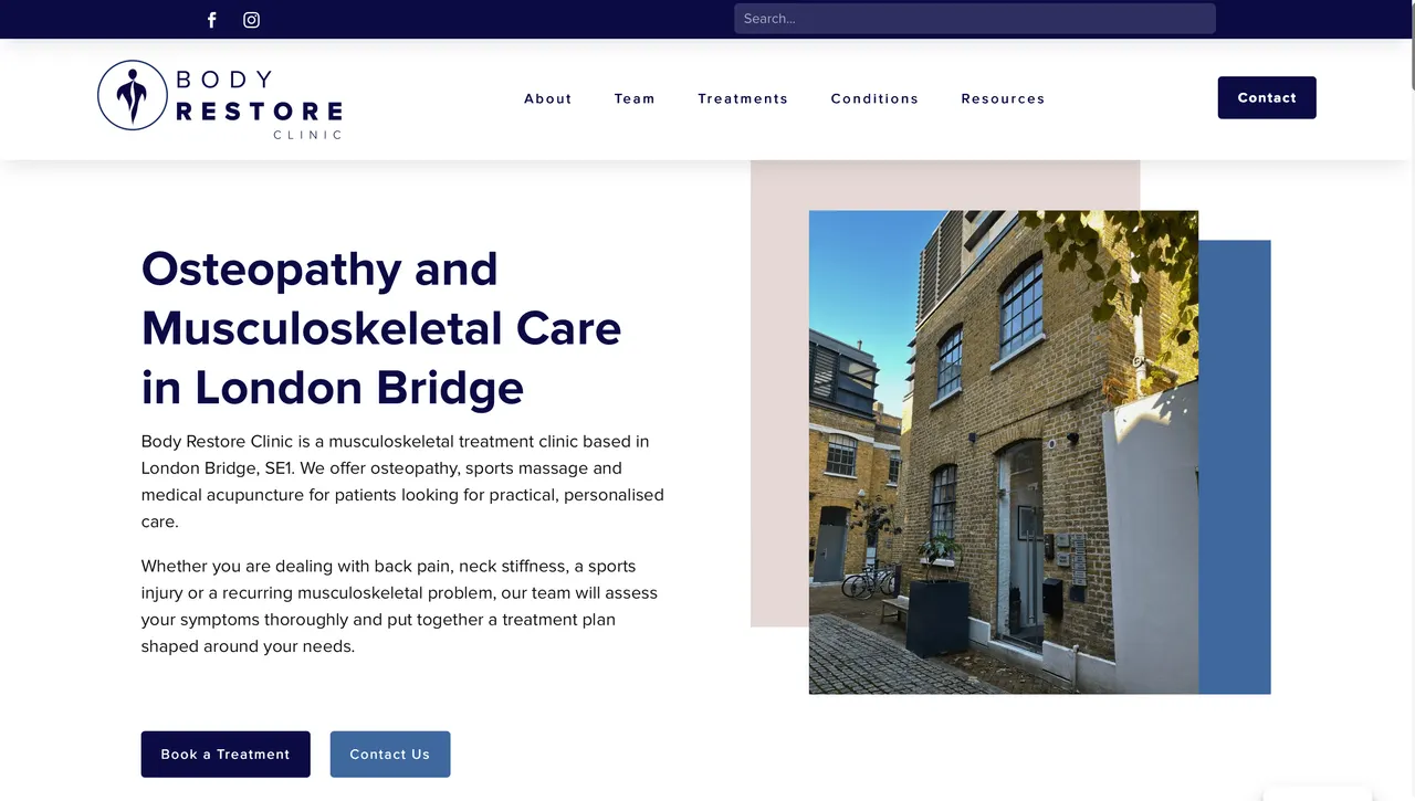 Body Restore Clinic website screenshot