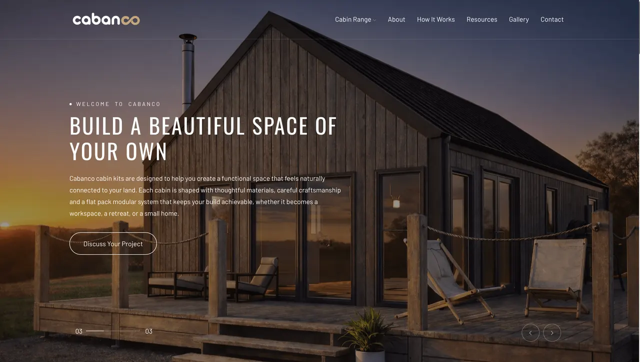 Cabanco Cabins site mockup