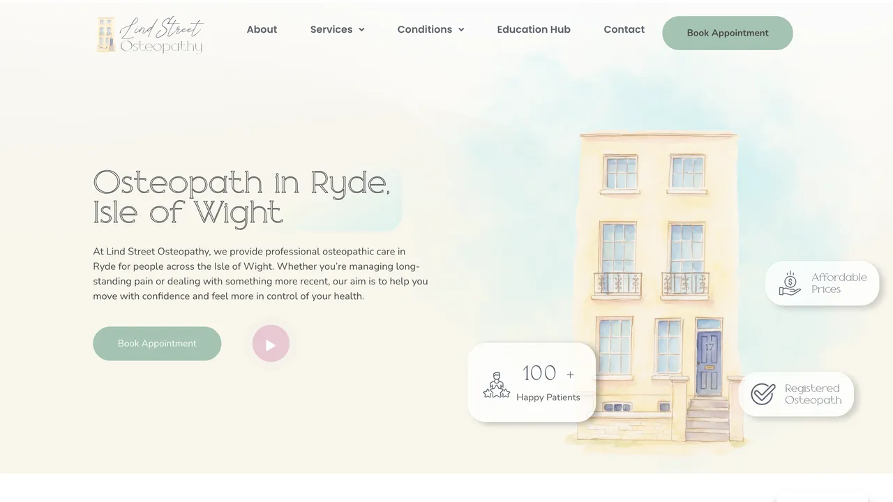 Lind Street Osteopathy site mockup