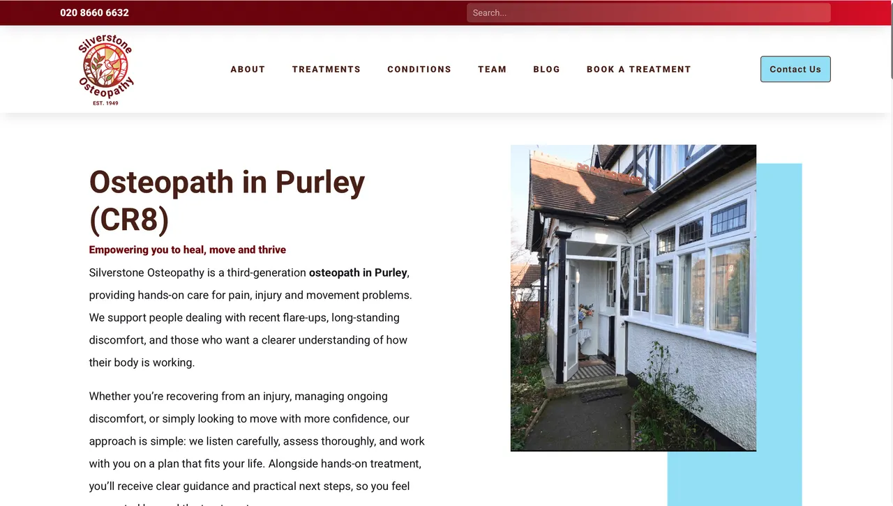 Silverstone Osteopathy website screenshot