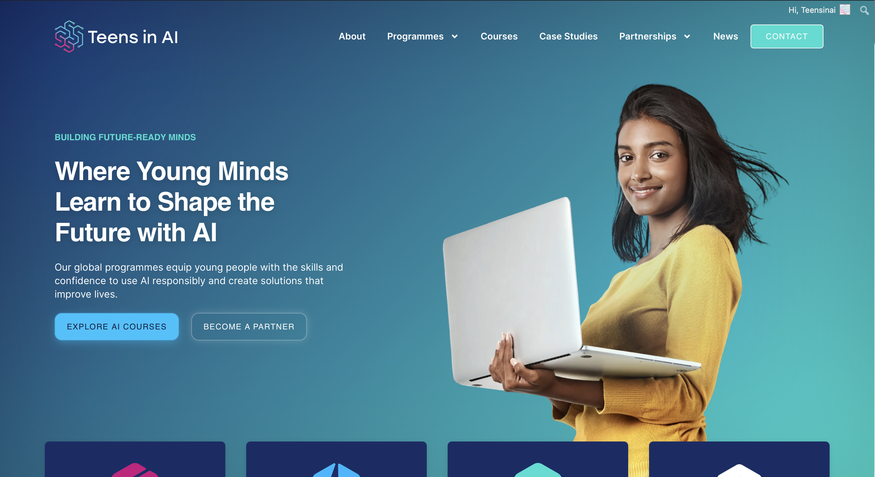 Teens in AI website homepage